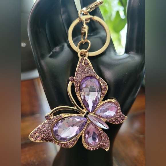 Elegant Gold and Purple Butterfly Bag Charm - Picture 3 of 3